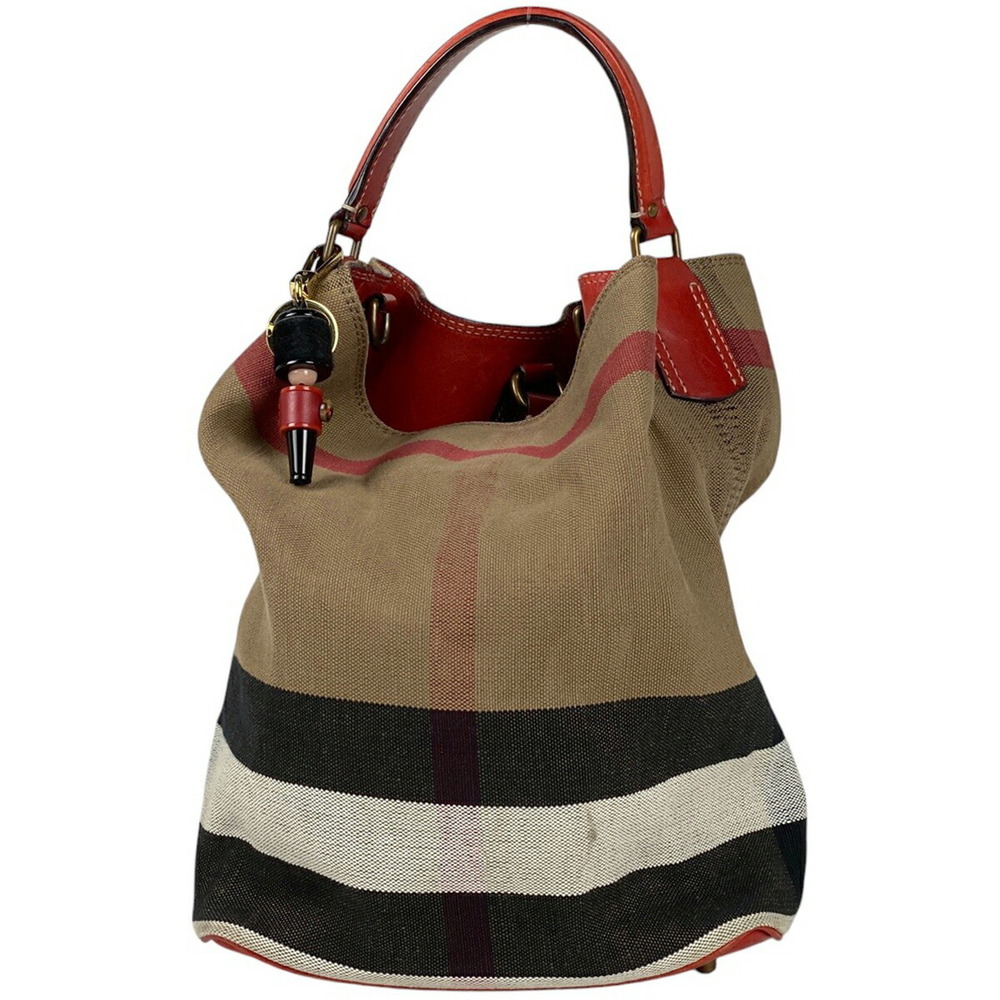 Burberry Check Handbag Shoulder Bag Canvas Brown Red Multicolor